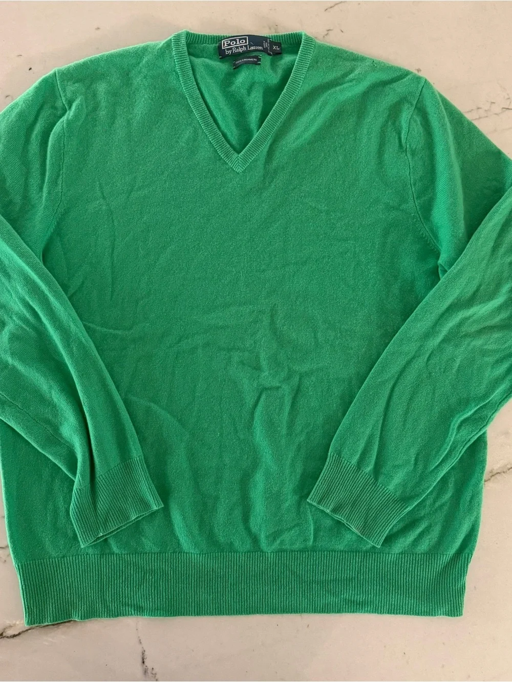 Polo Ralph Lauren Sweater Mens XL Green V-Neck 100% Cashmere